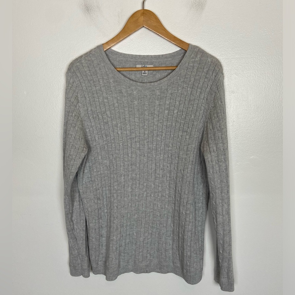 Croft & Barrow Women's Cable Knit Crew Neck Sweater Size XL Gray Cotton Blend